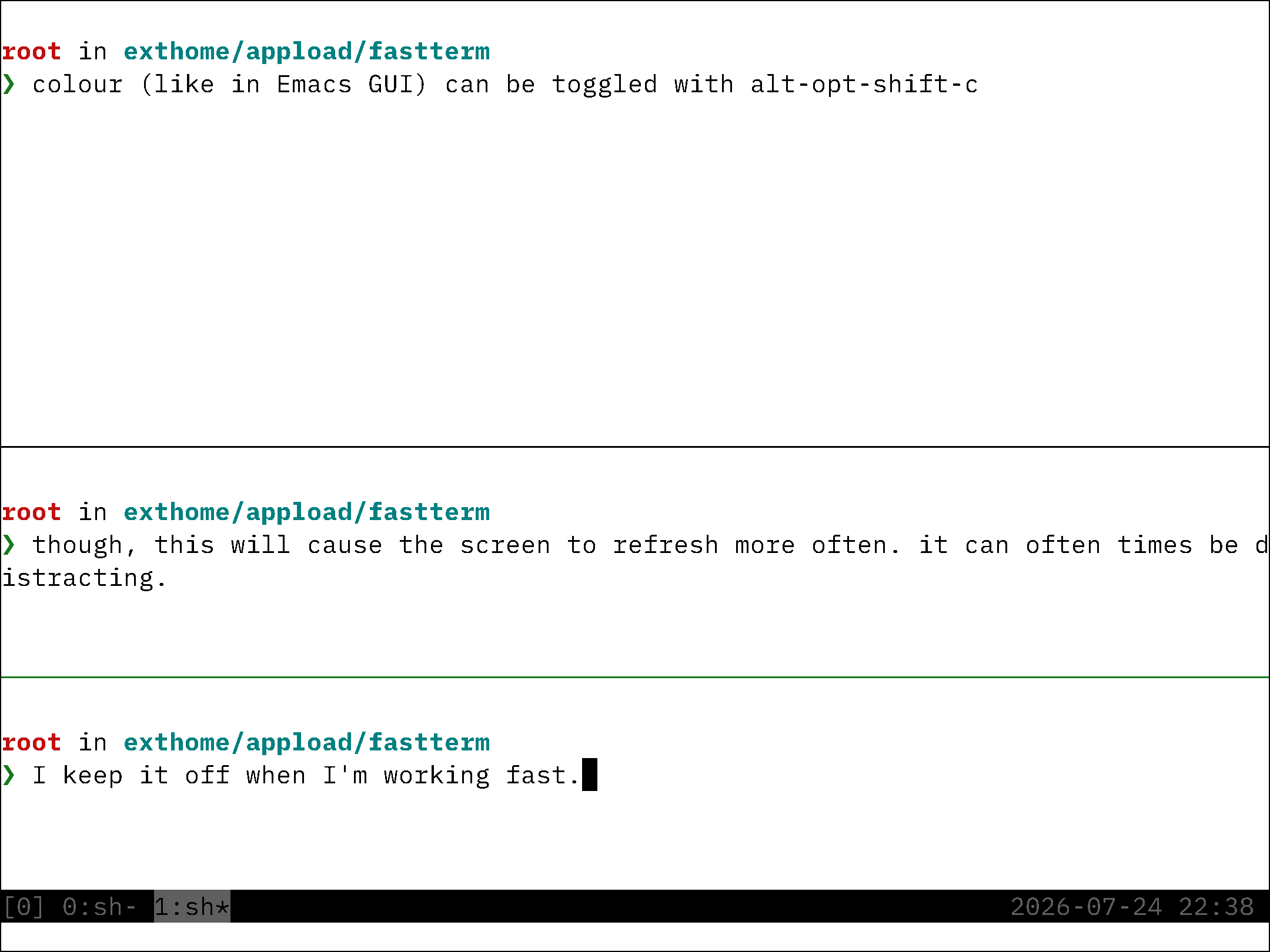 FastTerm — low-latency e-ink terminal screenshot