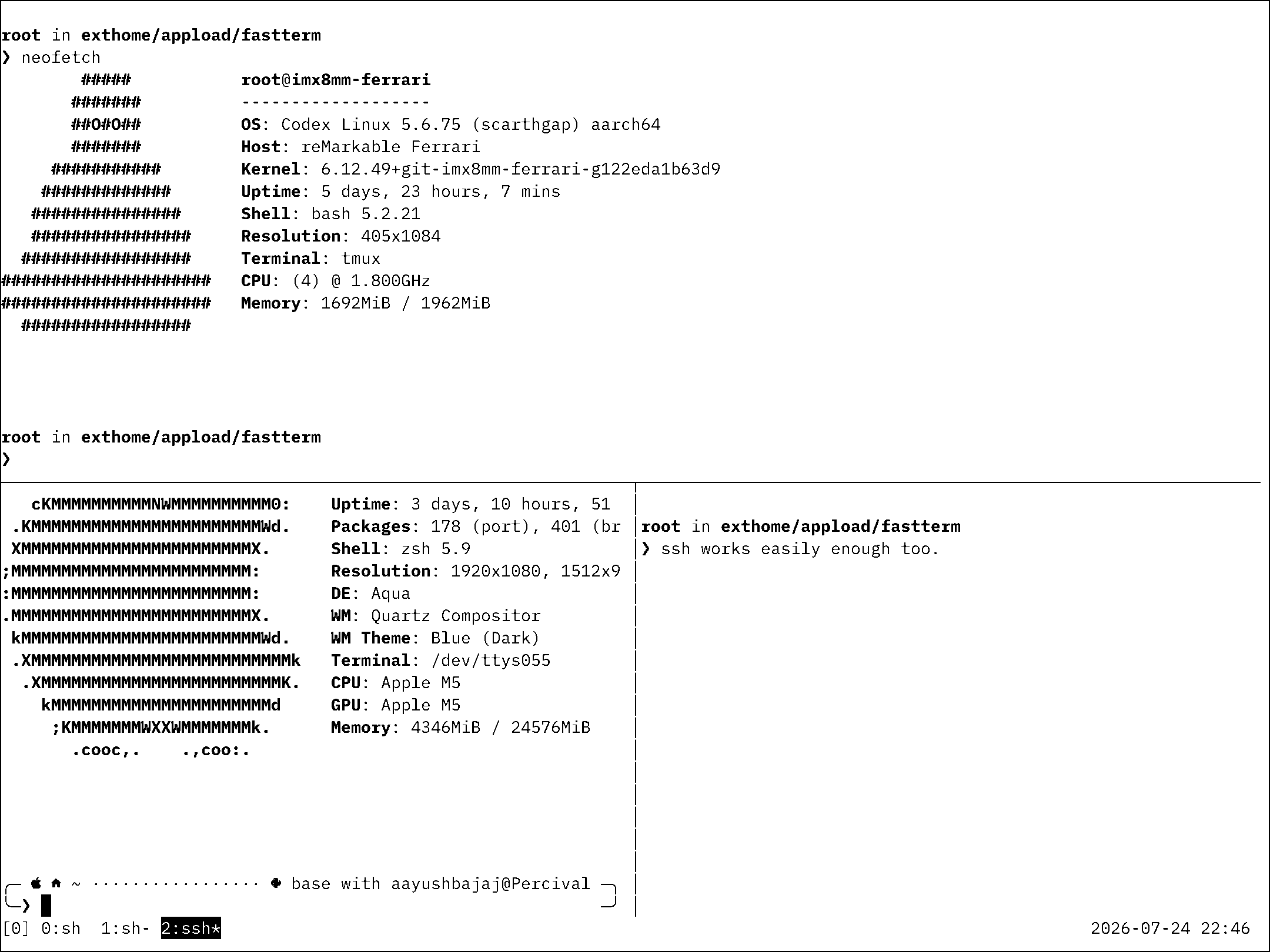 FastTerm — low-latency e-ink terminal screenshot